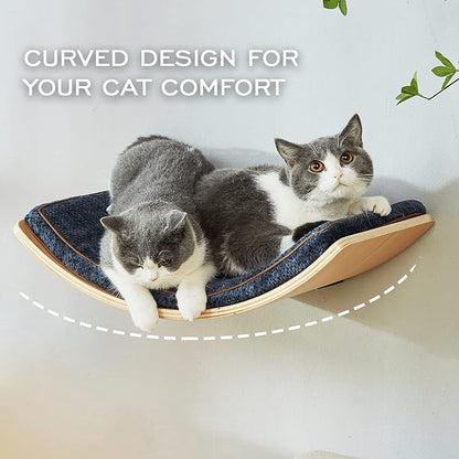 LIORCE Cat Shelf with Comfortable Cushion - Curved Modern Cat Bed (Large Size) - Lotus Leaf Design Cats Wall Perch - Wall Mounted Cats Furniture for Sleeping, Playing, Climbing, and Lounging