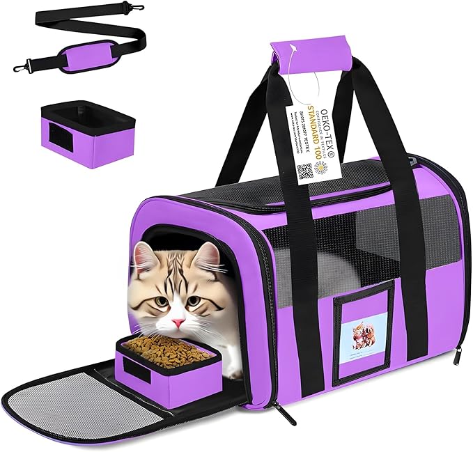 SECLATO Cat Carrier Pet Carriers Airline Approved for Small Dogs Kitten Carrier for Small Medium Animals Under 15lb, Collapsible Soft Sided Travel Carrier, Purple