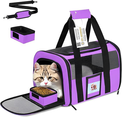 SECLATO Cat Carrier Pet Carriers Airline Approved for Small Dogs Kitten Carrier for Small Medium Animals Under 15lb, Collapsible Soft Sided Travel Carrier, Purple