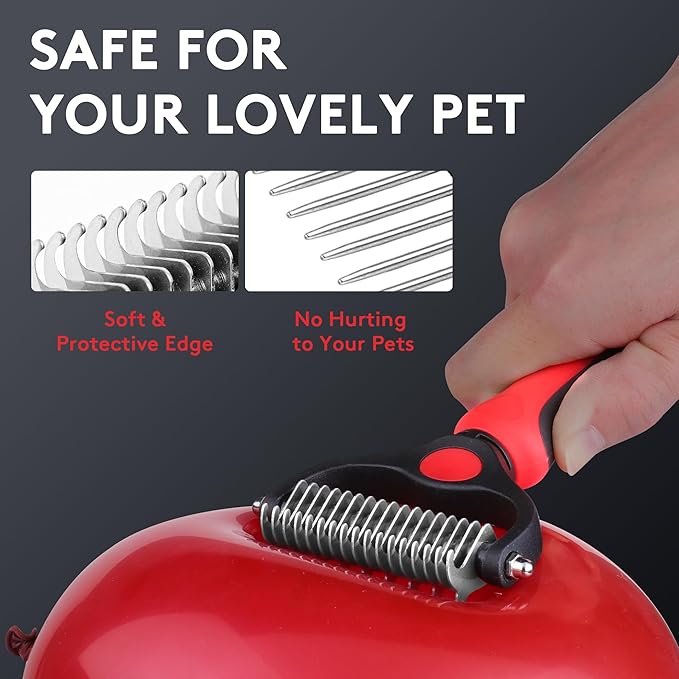 Tpotato Deshedding Dog Brush for Long Haired Dogs Cats,Undercoat Shedding Rake for Dematting Detangling Tangles Matted Fur and Knots,Metal Pet Comb,Professional Pet Grooming Supplies Tool Kit,Red