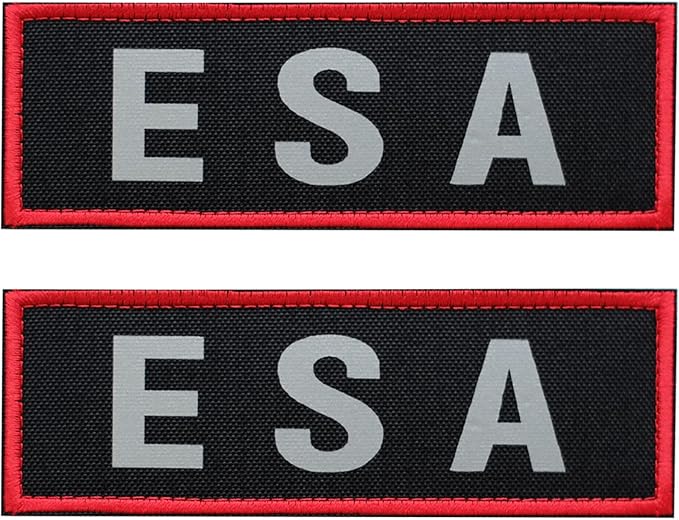 2 Pcs Reflective ESA Patch with Hook and Loop Fastener, Emotional Support Animal Printed Letters Patch for Dog Vest Harness Collar (4.7 x 1.5 inches)