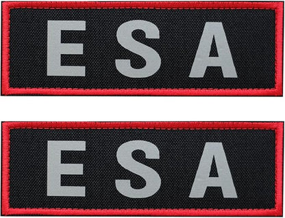 2 Pcs Reflective ESA Patch with Hook and Loop Fastener, Emotional Support Animal Printed Letters Patch for Dog Vest Harness Collar (4.7 x 1.5 inches)