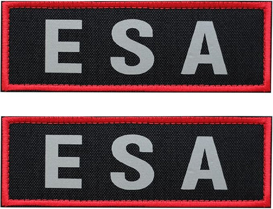 2 Pcs Reflective ESA Patch with Hook and Loop Fastener, Emotional Support Animal Printed Letters Patch for Dog Vest Harness Collar (4.7 x 1.5 inches)