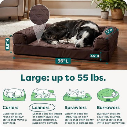 Furhaven Orthopedic Dog Bed for Large/Medium Dogs w/ Removable Bolsters & Washable Cover, For Dogs Up to 55 lbs - Quilted Sofa - Coffee, Large, (Quilted) Coffee