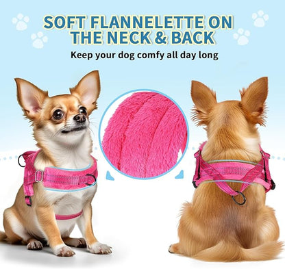 SlowTon No Pull Small Dog Harness and Leash Set, Puppy Soft Vest Harness Neck & Chest Adjustable, Reflective Lightweight Harness & Anti-Twist Pet Lead Combo for Small Medium Dogs (FU, M)