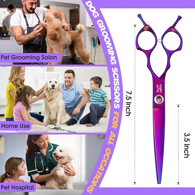 JASON Straight Scissors for Dogs - Updated 7.5" Dog Grooming Shears, Japanese 440C Stainless Steel Pet Shears, Professional Dog Cutting Scissors with Diamond Adjustable Screw Christmas Gift