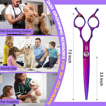 JASON Straight Scissors for Dogs - Updated 7.5" Dog Grooming Shears, Japanese 440C Stainless Steel Pet Shears, Professional Dog Cutting Scissors with Diamond Adjustable Screw Christmas Gift
