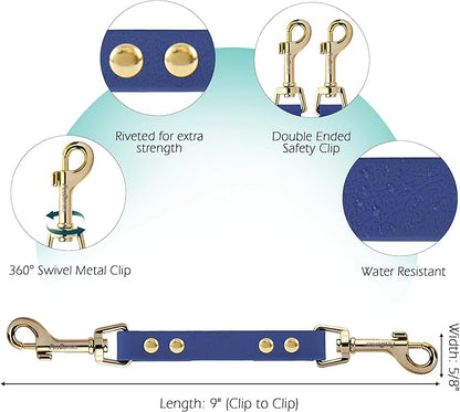 PetBonus Dog Collar Safety Clip, Waterproof Backup Safety Strap for Dog Harness to Prong Collar, Odor Proof Double Ended Clasp Leash Connector for Training Walking (Blue)