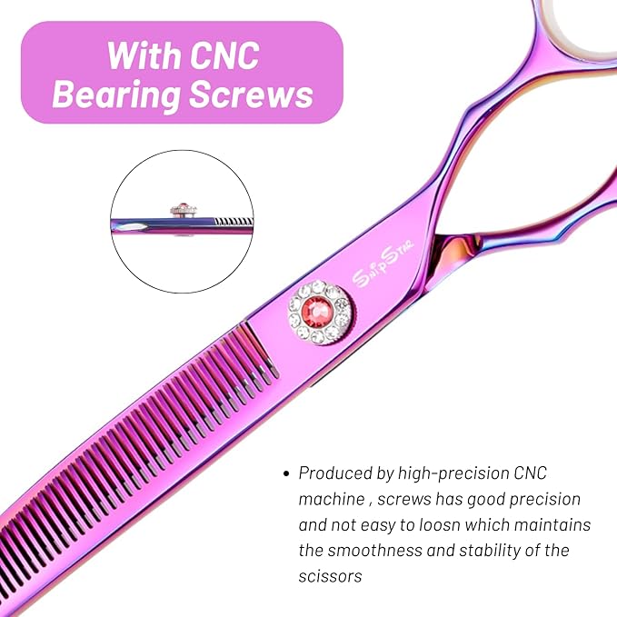 7.5in 25 Degree Curved Scissors for Dog Grooming Chunkers, Professional Dog Grooming Scissors Blender, VG10 Steel Sharp Blades, 56 Teeth High-end Pet Thinning Shears for Dogs Cats, 25% Thinning Rate