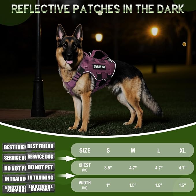 WINSEE Mesh Dog Harness with 10 Pet Patches for Small Service Dog in Training, Breathable Tactical Molle Vest with Double Handle, Reflective Military Pet Vest for Walking Hiking
