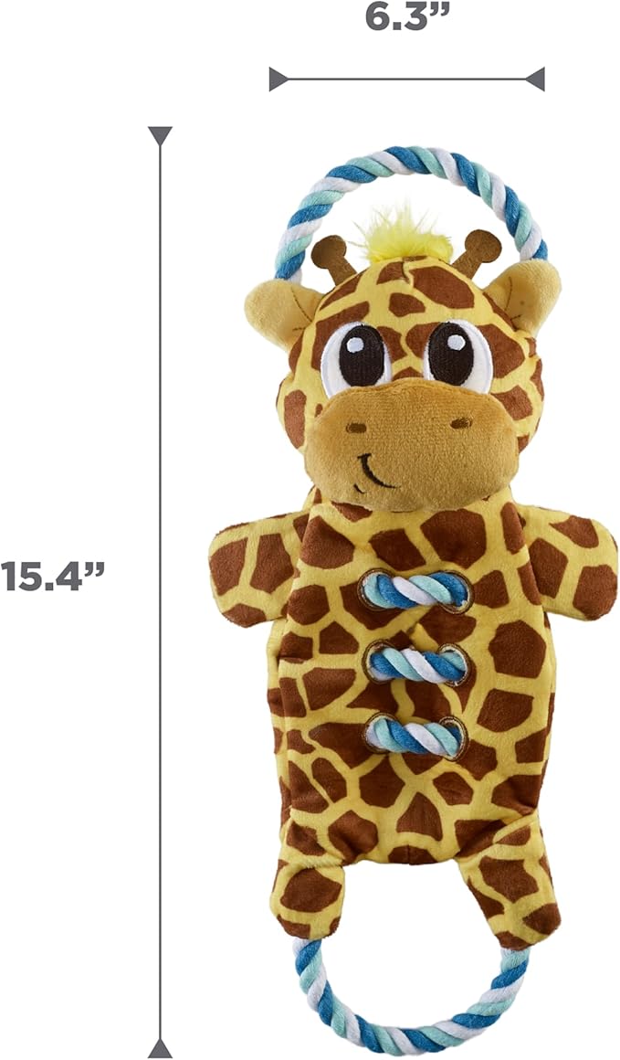 Outward Hound Ropiez Rope Interactive Dog Tug Toy for Tugging Squeaky Fun, Giraffe, Yellow, Small