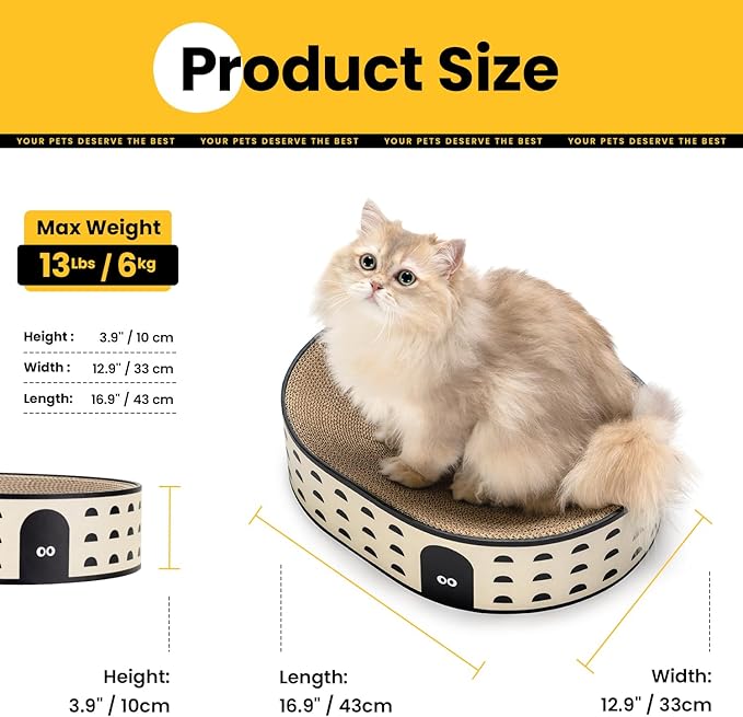 Conlun Oval Cat Scratcher Bed, 2-in-1 Cat Scratching Board, Natural Corrugated Cardboard Scratch Pad Lounge, Sealed Base Traps Debris,No Assembly Kitty Furniture,Stylish Colors Blends Any Home Decor