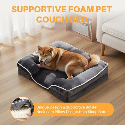 NEWBULIG 42x32 Inch Orthopedic Dog Bed Large Sized, Dog Couch/Sofa Bed with Washable Cover, Waterproof, Memory Foam, Soft Fluffy Surface