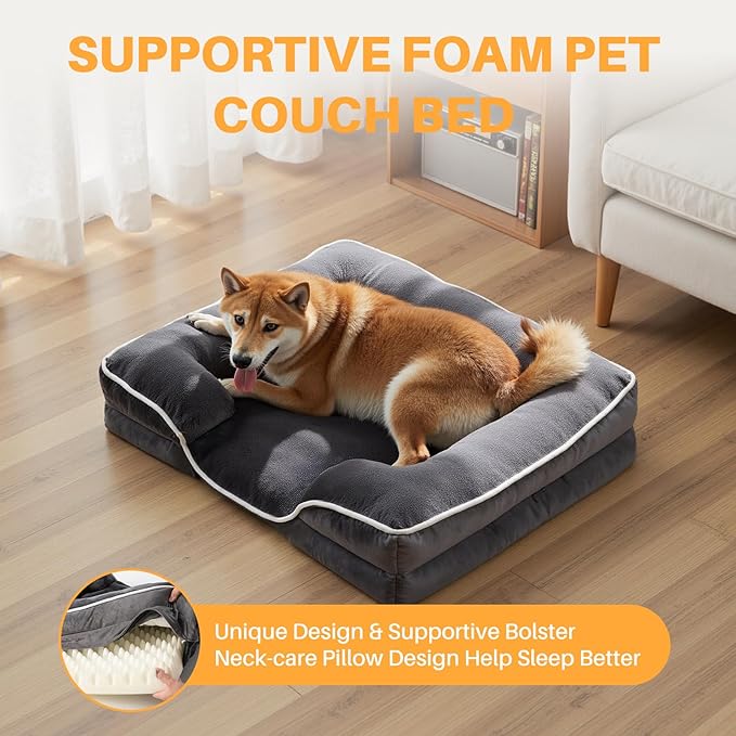 NEWBULIG 35x25 Inch Orthopedic Dog Bed Large Sized, Dog Couch/Sofa Bed with Washable Cover, Waterproof, Memory Foam, Soft Fluffy Surface