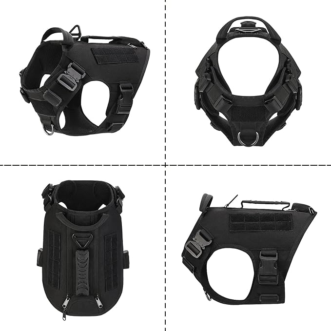 Tactical Dog Backpack Harness for Large Breed Original Design Metal Buckle Vest with Side Bags Pouches for Service Working Training (Black (with 2 Pouches), L)