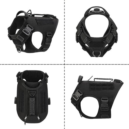 Tactical Dog Backpack Harness for Large Breed Original Design Metal Buckle Vest with Side Bags Pouches for Service Working Training (Black (with 2 Pouches), L)
