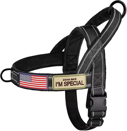 Forestpaw No Pull Dog Harness with Large Handle,Slip on Reflective Vest with Quick Release Buckle,Comfortable Flannel Lining for Medium Large Dogs Walking Training (Includes 3 Patches),Black L