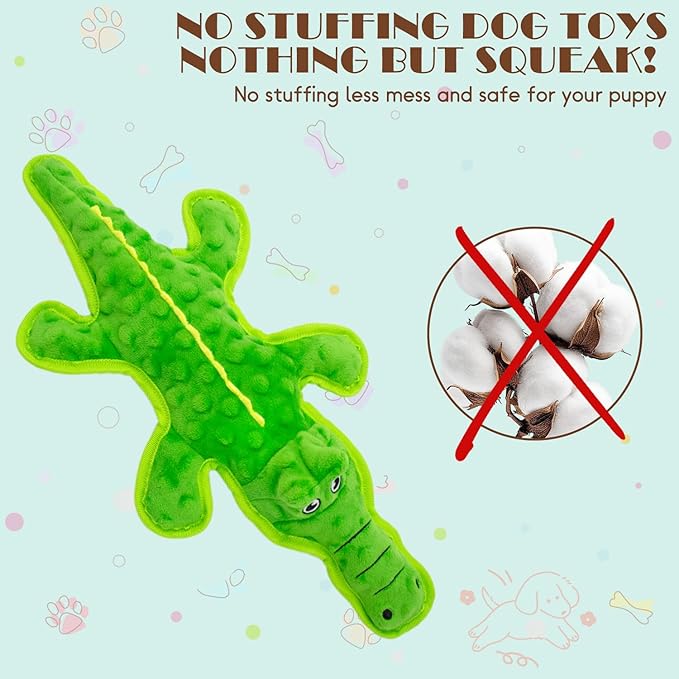 No Stuffing Dog Squeak Toys- Chew Toys for Small Medium Large Breed- Durable Puppy Teething Interactive to Keep Them Busy- Best Birthday Gift(Crocodile)