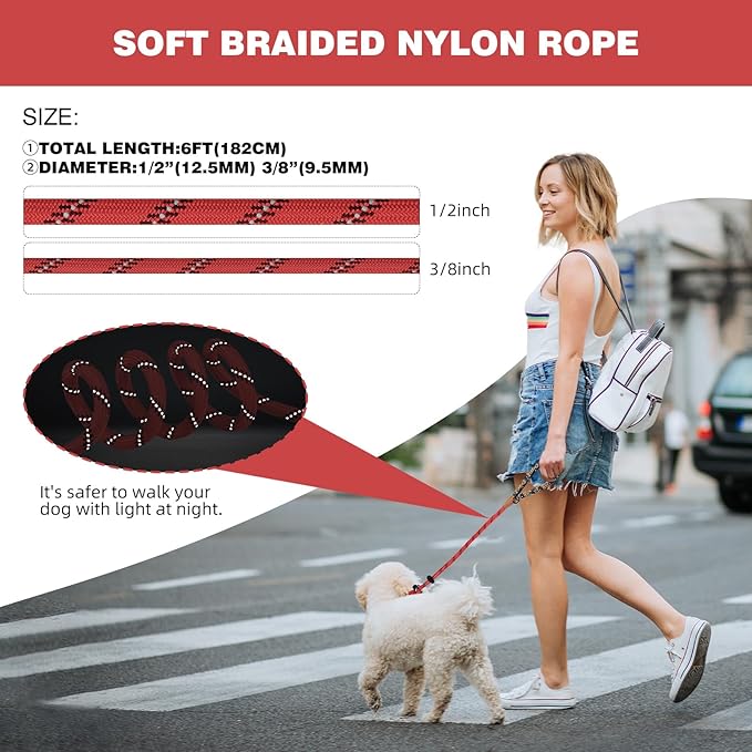 lynxking Slip Lead Dog Leash Reflective, Heavy Duty Comfortable Strong Rope for Large Medium Small Dogs No Pull Pet Training (Red, Large 1/2in x 6ft-Slip Lead)