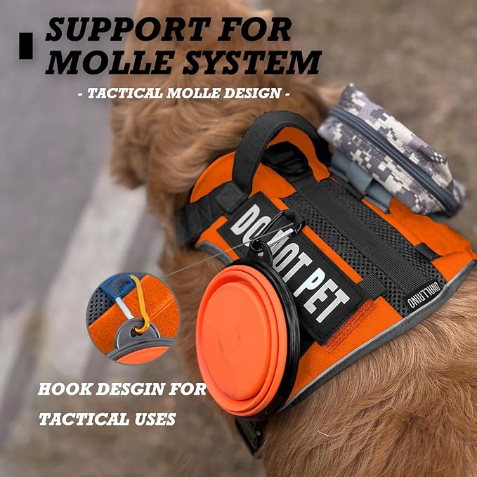 Tactical Dog Harness for Large and XL Breeds, Air Dog Vest No Pull with Reflective Do Not Pet Patches, Breathable Dog Molle Vests for Training Walking Hunting Orange