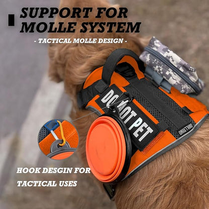 Tactical Dog Harness for Medium and Large Breeds, Air Dog Vest No Pull with Reflective Do Not Pet Patches, Breathable Dog Molle Vests for Training Walking Hunting Orange