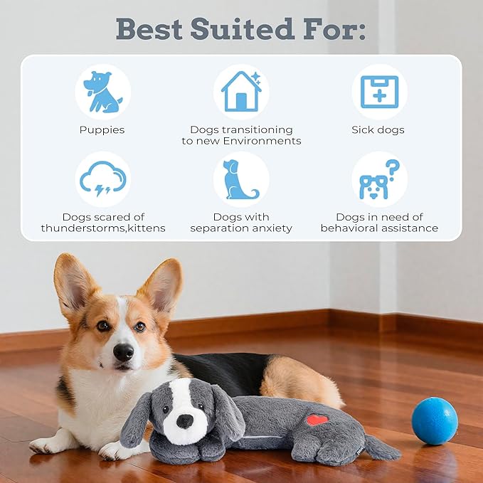 Moropaky Heartbeat Puppy Toys Dog Heartbeat Toy for Anxiety Relief Calming Aid, Heartbeat Stuffed Animal for Puppy Dog Comfort Sleep Aid Crate Training, Puppy Essentials, Dark Gray