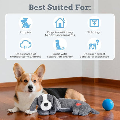 Moropaky Heartbeat Puppy Toys Dog Heartbeat Toy for Anxiety Relief Calming Aid, Heartbeat Stuffed Animal for Puppy Dog Comfort Sleep Aid Crate Training, Puppy Essentials, Dark Gray