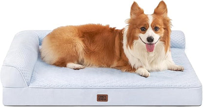 EHEYCIGA Large Dog Bed Memory Foam for Crate, Orthopedic Dog Bed Large Size Dogs with Washable Removable Cover, Waterproof Pet Sofa Couch with Nonskid Bottom, 35x22x6, Washblue