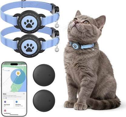 2 Pack GPS Cat Tracker Collar(iOS & Android), Bluetooth Mini GPS Dog Tracker, Smart Pet Activity Tracker, No Monthly Fee, Work with Apple Find My & Google Find Hub, Finder Tag for Pets,Items