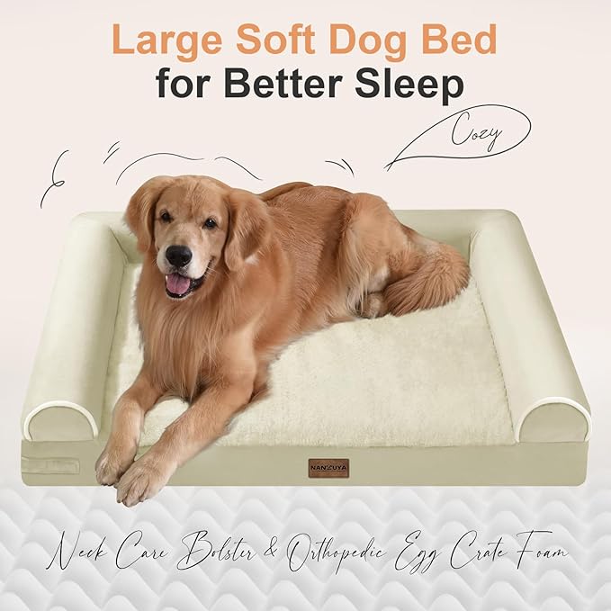 Medium Dog Bed Orthopedic Washable: Beds Bolster Medium Sized Dogs Bed Egg Crate Foam Couch Sofa Waterproof with Removable Cover - Beige