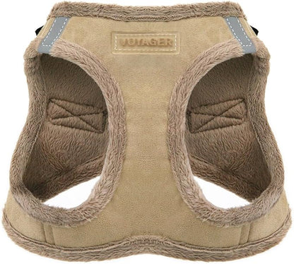 Best Pet Supplies - All Weather Plush, Reflective, No Pull Harness for Small, Medium Dogs, Cats - Secure with Hook & Loop Fastener, Buckle, Double D-Rings - Harness (Latte Suede), S