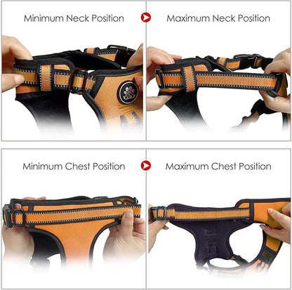 NESTROAD No Pull Dog Harness,Adjustable Oxford Dog Vest Harness with Leash,Reflective No-Choke Pet Harness with Easy Control Soft Handle for Small Dogs(Small,Orange)