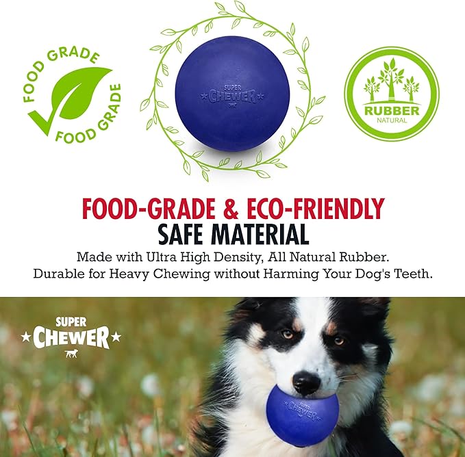 SuperChewer Tough Dog Ball Toy | Lifetime Replacement | Strong Natural Rubber | Great Dog Fetch Toy | Chew Toys for Dogs | Ultra Durable Chew Toys for Aggressive Chewers | Large Breed Tested