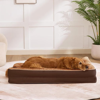 Dog Bed Large Sized Dogs, Orthopedic Dog Bed for Large Dogs, Waterproof Pet Bed with Washable Removable Cover, L-Shaped Pet Couch with Portable Handle 36"x27"x6.5", Brown