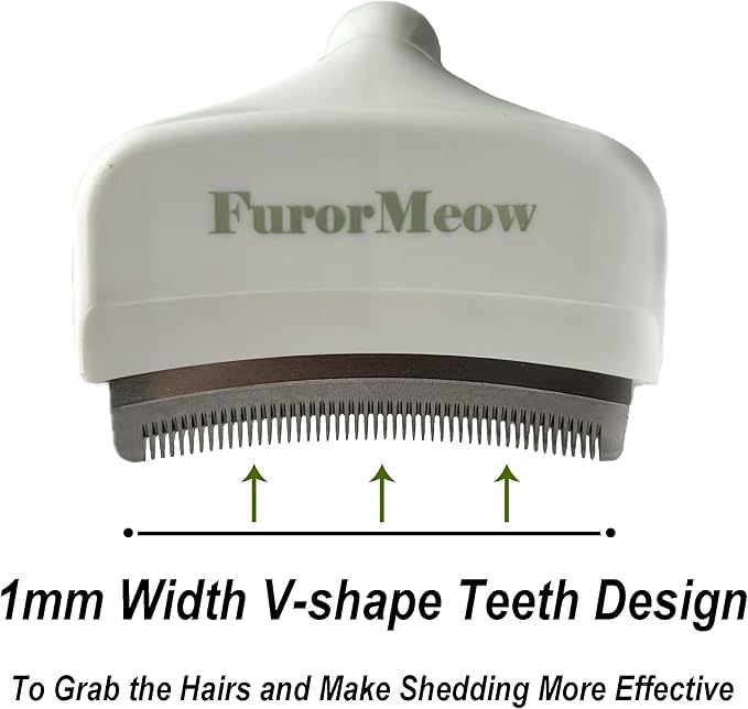 FurorMeow Pet Deshedding Tool with Curve Blade, Cat Grooming Brush, Tight V-shaped Teeth Shedding Comb for Cat and Small Dog (White, Small)