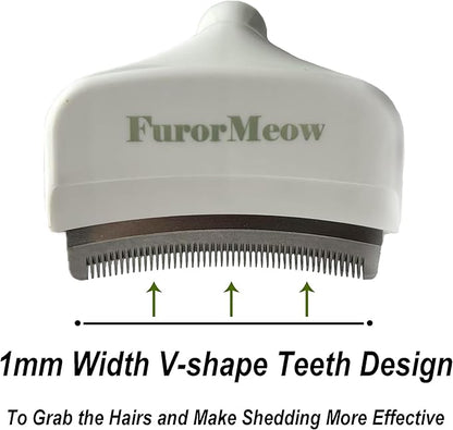FurorMeow Pet Deshedding Tool with Curve Blade, Cat Grooming Brush, Tight V-shaped Teeth Shedding Comb for Cat and Small Dog (White, Small)