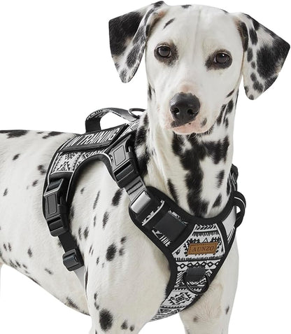 Tactical Dog Harness for Medium Large Dogs, No Pull Pet Harness with 2 Leash Clips, Adjustable Soft Padded Dog Vest, Reflective Pet Oxford Vest with Easy Control Handle, Black Ethnic M