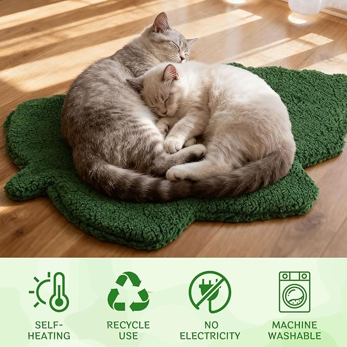 BrightRow 3 Pack Self Warming Pet Bed Leaf Shape Self Heating Cat Dog Mat Washable Thermal Sleeping Pad for Indoor Outdoor Hedgehog, Bunny, Sugar Glider, Rat, Chinchilla(Dark Green,Medium-18 x24)