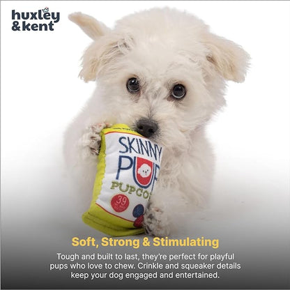 Huxley & Kent Funny Dog Toy w/Squeaker – Power Plush Squeaky Dog Toys for Small Dogs – Durable Small Stuffed Animal for Indoor Play & Fetch - Tiny Tuff Skinny Pup