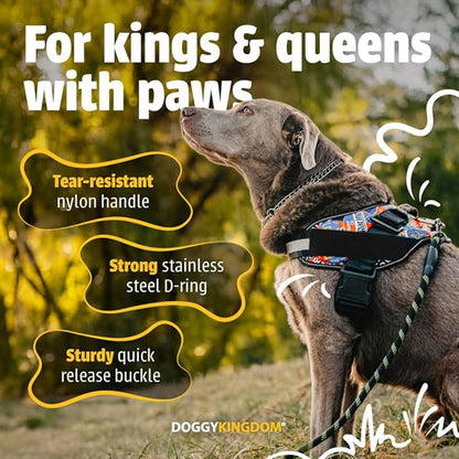 DOGGYKINGDOM Non Pull Dog Harness with Patch Panels and Handle, Adjustable, Reflective, No Choke, Heavy Duty Easy On Service Dog Vest Harnesses for Medium Large Small Sized Dogs - Purple, M