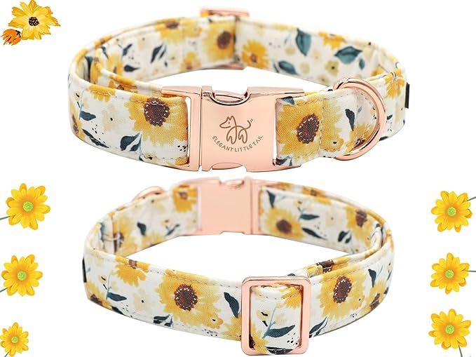 Elegant little tail Dog Collar, Sunflower Pattern Pet Collar Durable Cute Dog Collars Summer Fall Female Pet Gift Adjustable Dog Collar for X-Small Dogs