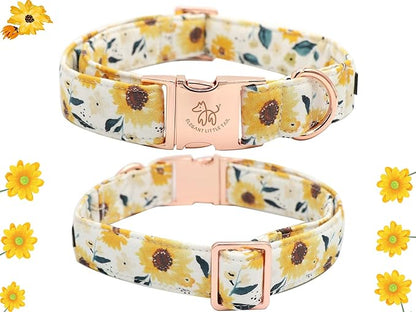 Elegant little tail Dog Collar, Sunflower Pattern Pet Collar Durable Cute Dog Collars Summer Fall Female Pet Gift Adjustable Dog Collar for X-Small Dogs