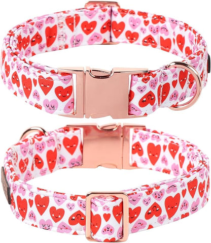 Lionet Paws Valentine's Dog Collar, Cute Pink Heart Dog Collar for Small Dogs, Adjustable Cotton Love Pet Puppy Collars for Small Dogs