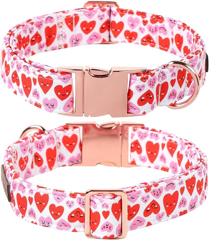 Lionet Paws Valentine's Dog Collar, Cute Pink Heart Dog Collar for Large Dogs, Adjustable Cotton Love Pet Collars for Large Dogs