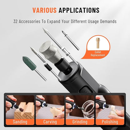 Katerk Pet Dog Nail Grinder - 5 Speed Quiet Electric Dog Nail Trimmer with 360°LED Light, 2500mAh Rechargeable, 32PCS Cordless Rotary Tool for Small Medium Large Dogs & DIY Sanding, Carving (Black)