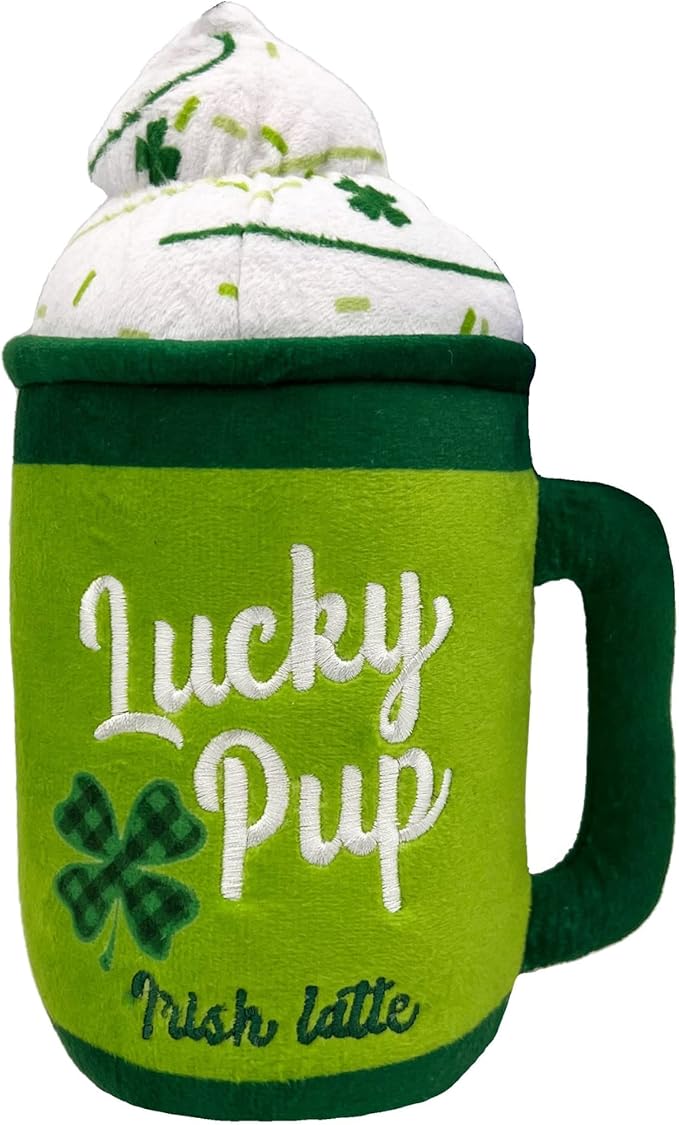 Huxley & Kent Funny Dog Toy w/Squeaker – Power Plush Squeaky Dog Toys for Small, Medium & Large Dogs – Soft Stuffed Animal for Indoor Play & Fetch - Lucky Pup Irish Latte, Large