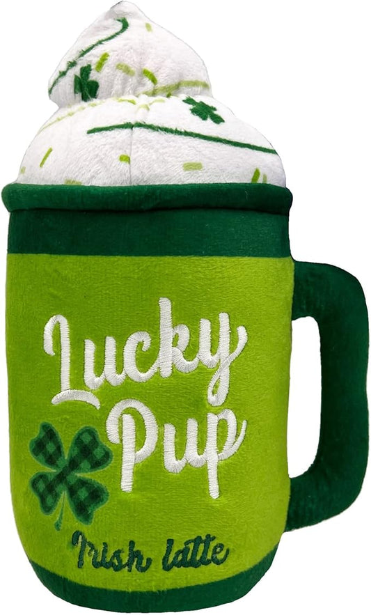 Huxley & Kent Funny Dog Toy w/Squeaker – Power Plush Squeaky Dog Toys for Small, Medium & Large Dogs – Soft Stuffed Animal for Indoor Play & Fetch - Lucky Pup Irish Latte, Large