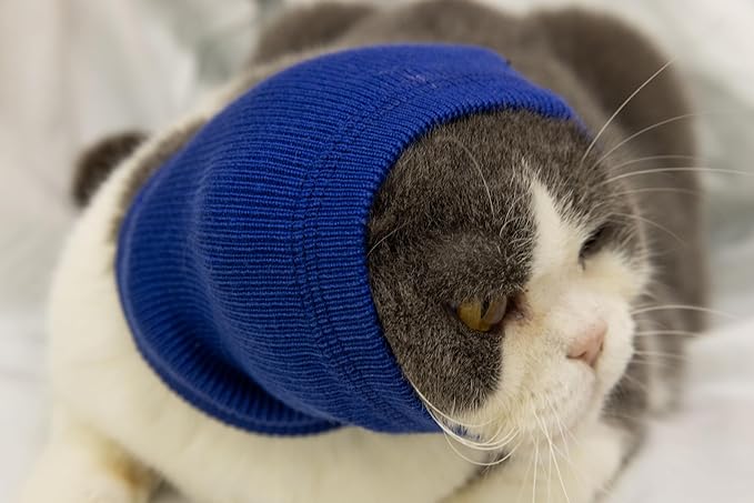FDANDADE Cat Hematoma Ear Wrap,Cat Ear Wrap Anxiety Relief – Noise Canceling for Fireworks, Thunderstorms, Pet Grooming & Force Drying Blue S
