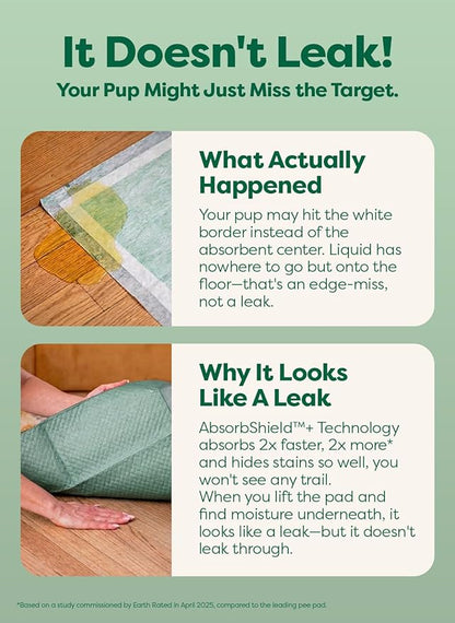 Earth Rated Max Absorbency Puppy Pee Pads for Dogs Absorbs 2X Faster & 2X More, Leak-Proof, Odor Control Potty Training, Unscented, Large, 22” x 23”, 40 Count