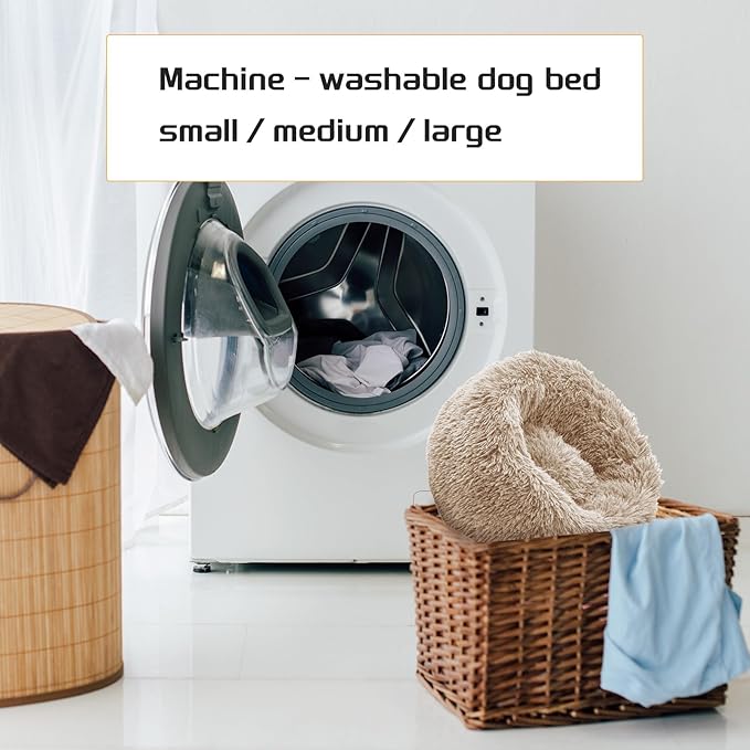 Comfort Donut Dog Bed for Small Dogs, Cat Bed & Pet Bed for Indoor Use, Medium Size with Soft Plush, Round Dog Beds for Large Dogs and Cats (Khaki, 20''Lx20''Wx8''Th)